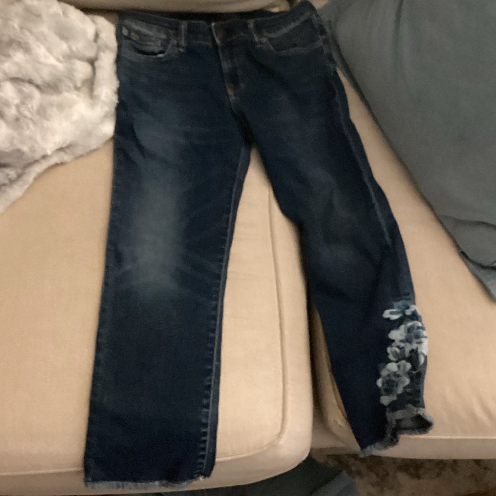 Ralph Lauren Dark Blue Straight-Leg Jeans with Floral Hem